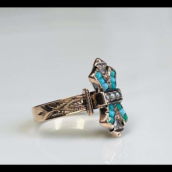 Turquoise Ring Victorian Ring 10k Antique 1800s Rare Mystical Turquoise Ring
